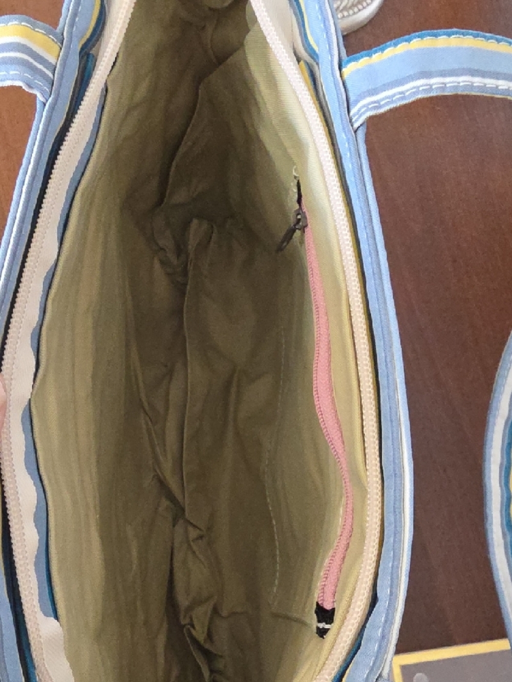 Kate Spade Striped Blue and Yellow Canvas Tote Small (P23) - Picture 3 of 9